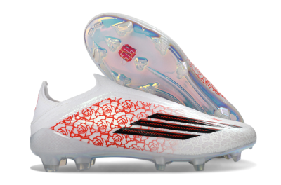 Adidas F50 Elite Laceless FG Firm Ground Soccer Cleats - White/Crimson Rose/Iridescent