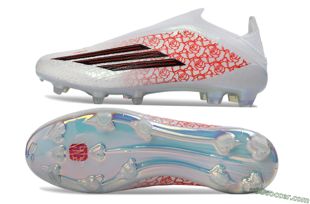 Adidas F50 Elite Laceless FG Firm Ground Soccer Cleats - White/Crimson Rose/Iridescent 0