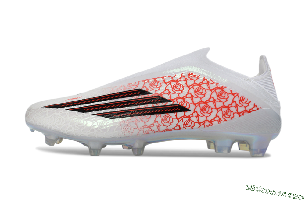 Adidas F50 Elite Laceless FG Firm Ground Soccer Cleats - White/Crimson Rose/Iridescent 2