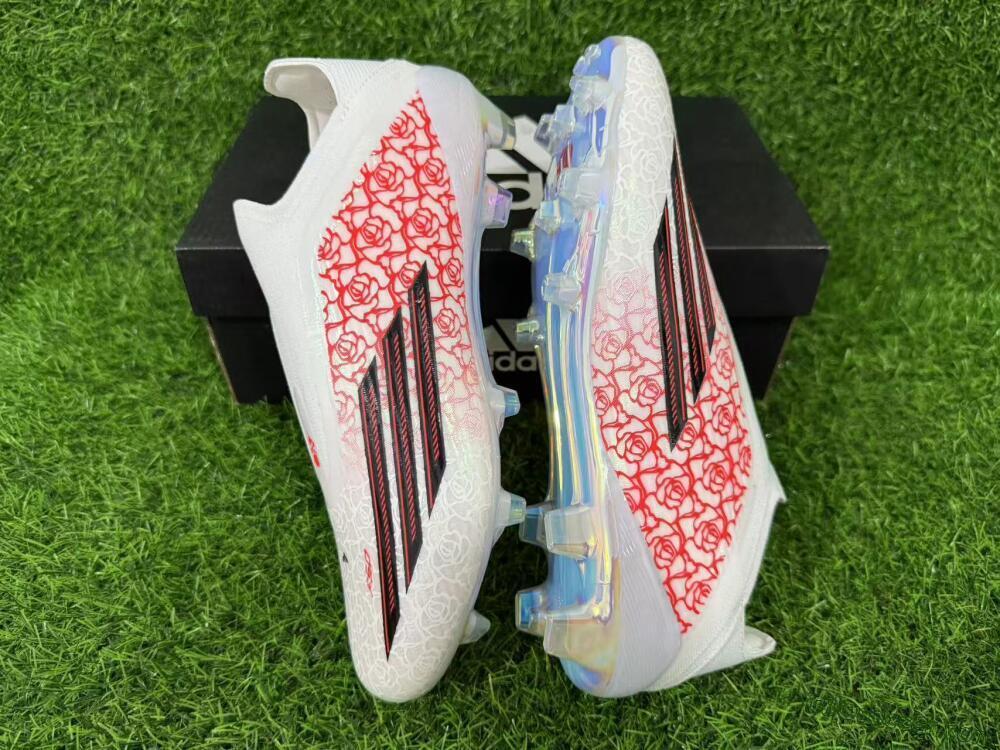 Adidas F50 Elite Laceless FG Firm Ground Soccer Cleats - White/Crimson Rose/Iridescent