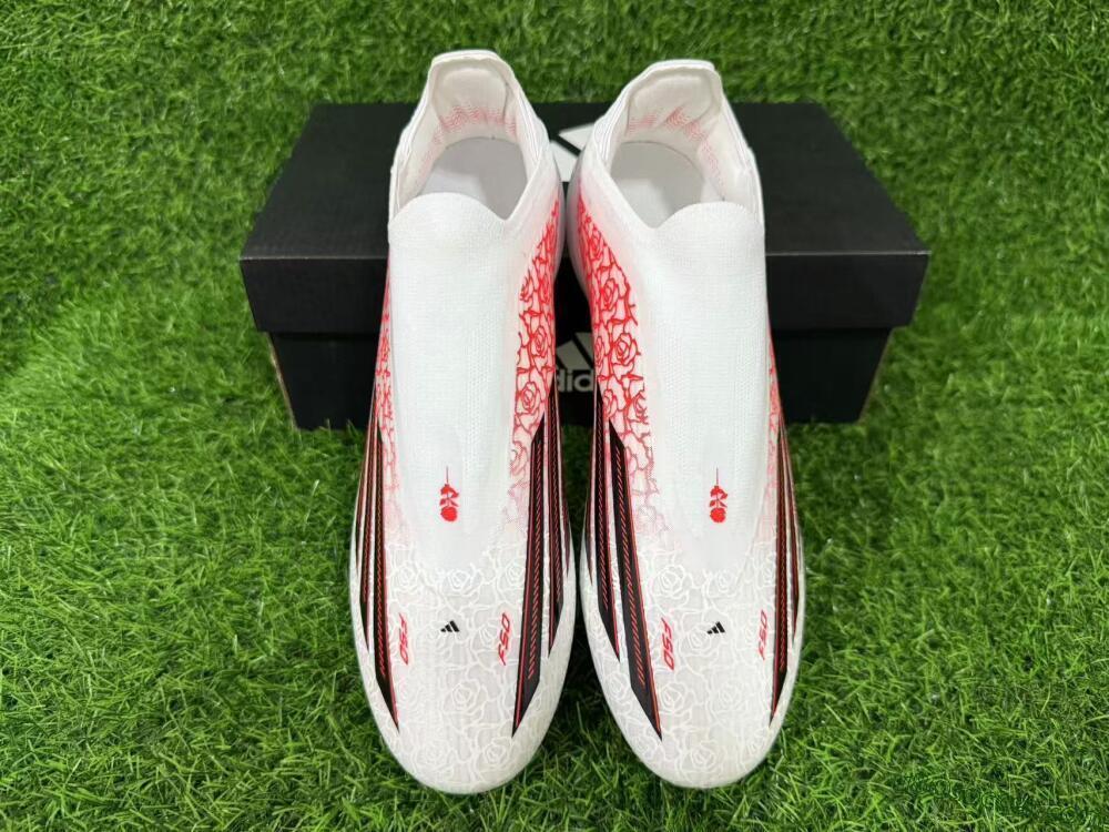 Adidas F50 Elite Laceless FG Firm Ground Soccer Cleats - White/Crimson Rose/Iridescent