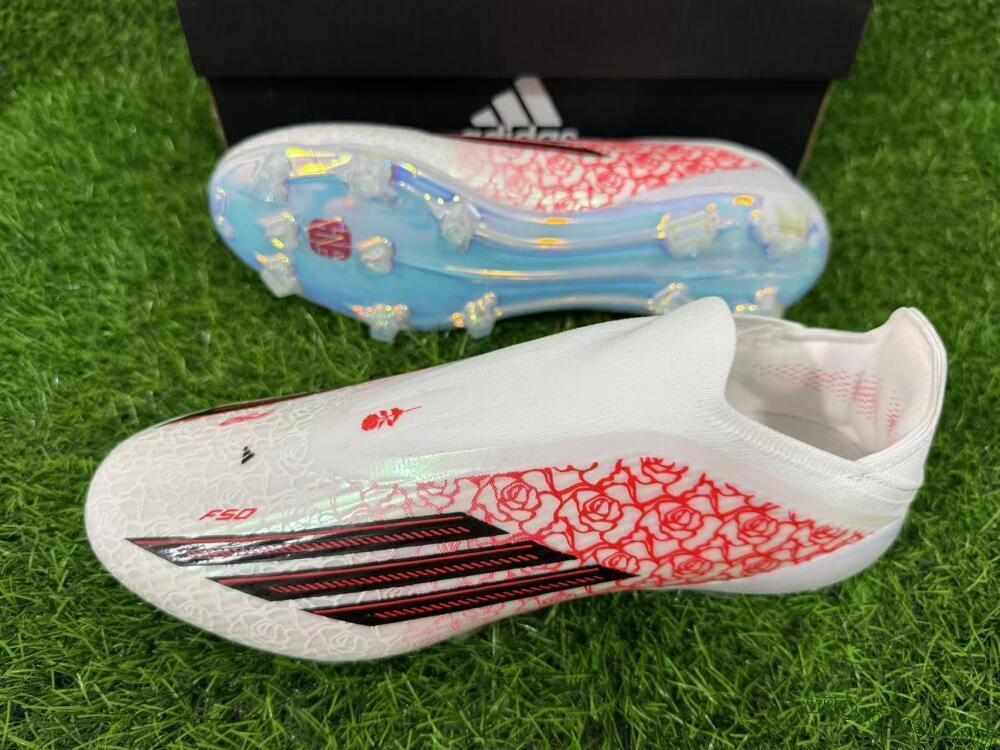 Adidas F50 Elite Laceless FG Firm Ground Soccer Cleats - White/Crimson Rose/Iridescent