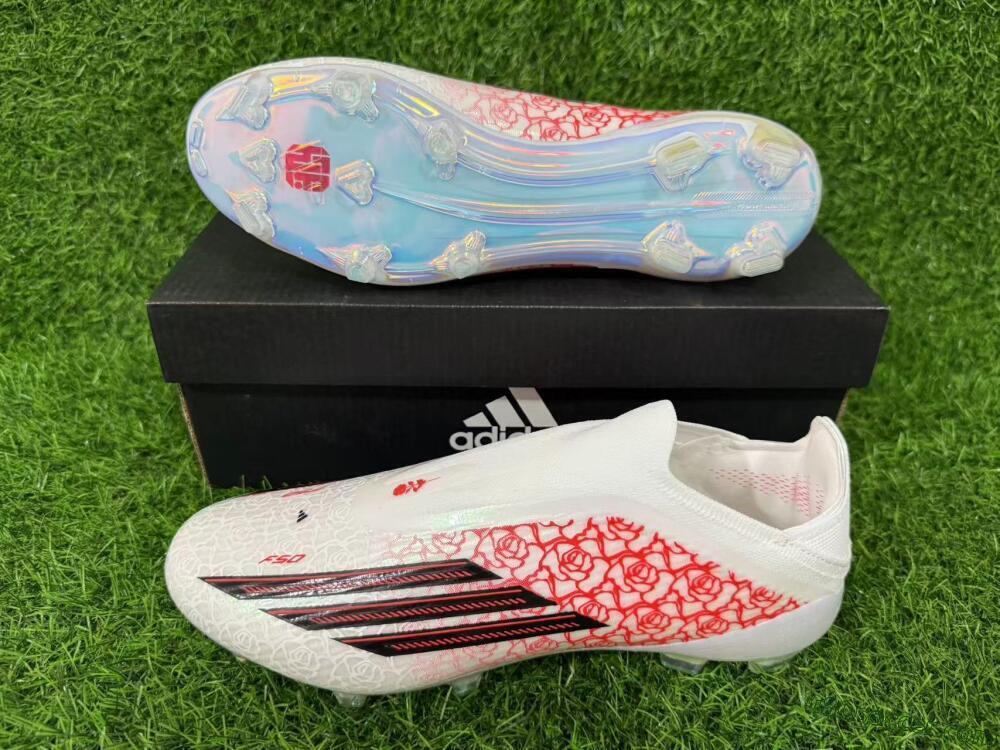 Adidas F50 Elite Laceless FG Firm Ground Soccer Cleats - White/Crimson Rose/Iridescent