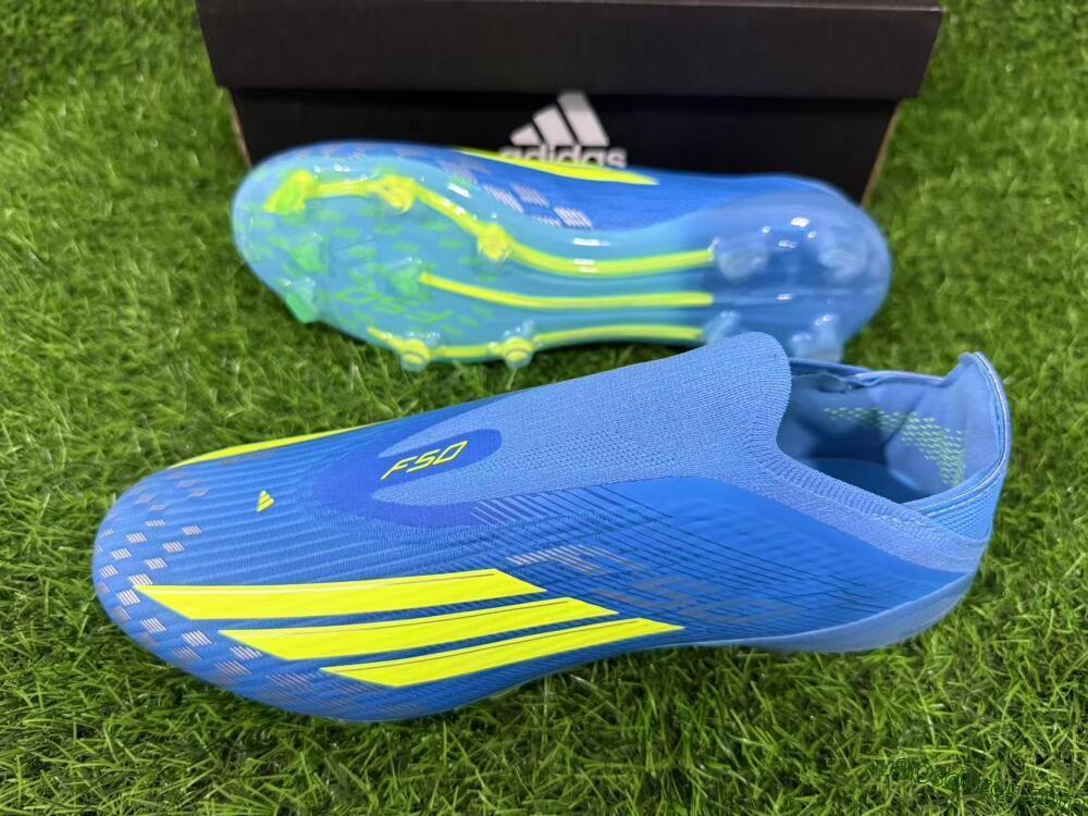 Adidas F50 Elite Laceless FG Firm Ground Soccer Cleats - Blue/Luminous Green/Electric Blue