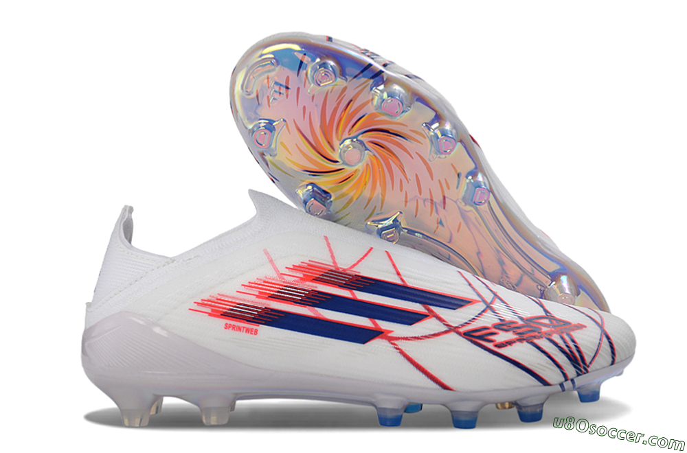 Adidas F50 Elite Laceless AG Artificial Grass Soccer Cleats - White/Electric Red/Icy Blue 1