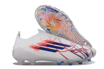 Adidas F50 Elite Laceless AG Artificial Grass Soccer Cleats - White/Electric Red/Icy Blue