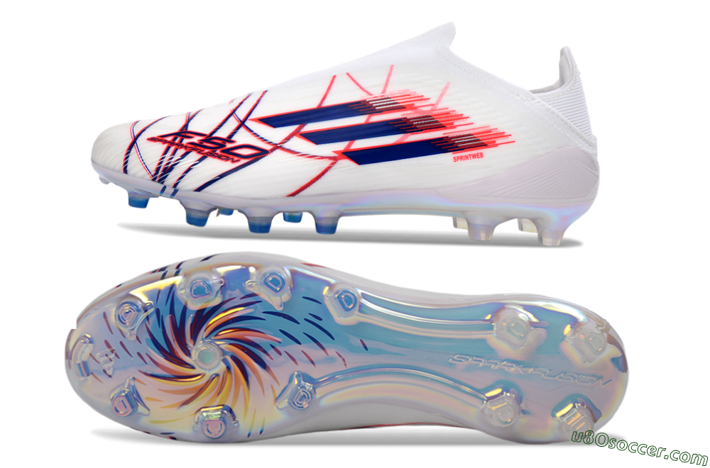 Adidas F50 Elite Laceless AG Artificial Grass Soccer Cleats - White/Electric Red/Icy Blue 0