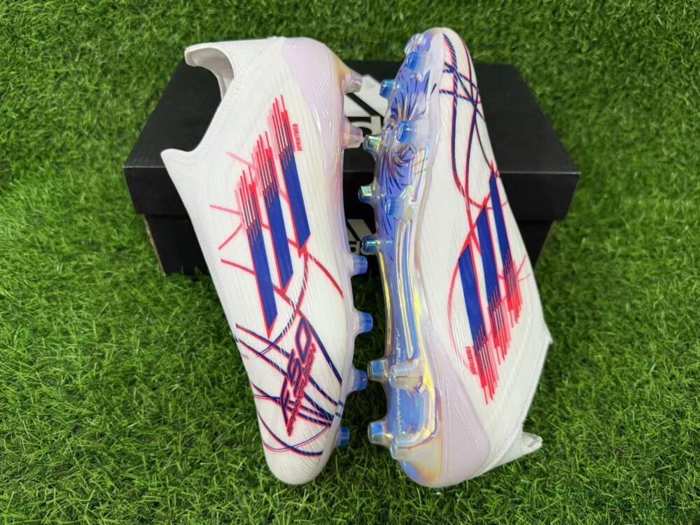 Adidas F50 Elite Laceless AG Artificial Grass Soccer Cleats - White/Electric Red/Icy Blue