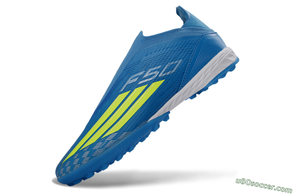 Adidas F50 Elite Laceless TF Artificial Turf Soccer Shoes - Blue/Luminous Green/White 6