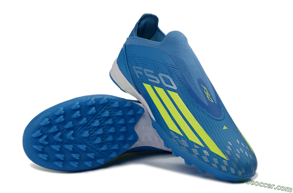 Adidas F50 Elite Laceless TF Artificial Turf Soccer Shoes - Blue/Luminous Green/White 4