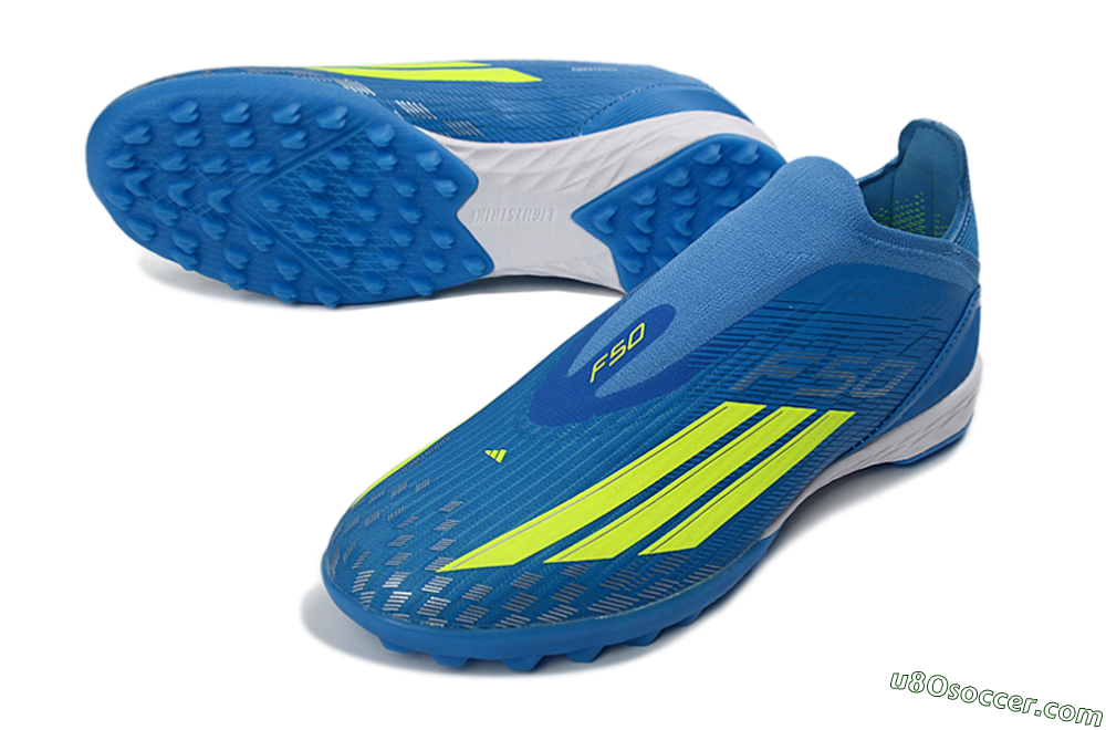 Adidas F50 Elite Laceless TF Artificial Turf Soccer Shoes - Blue/Luminous Green/White 3