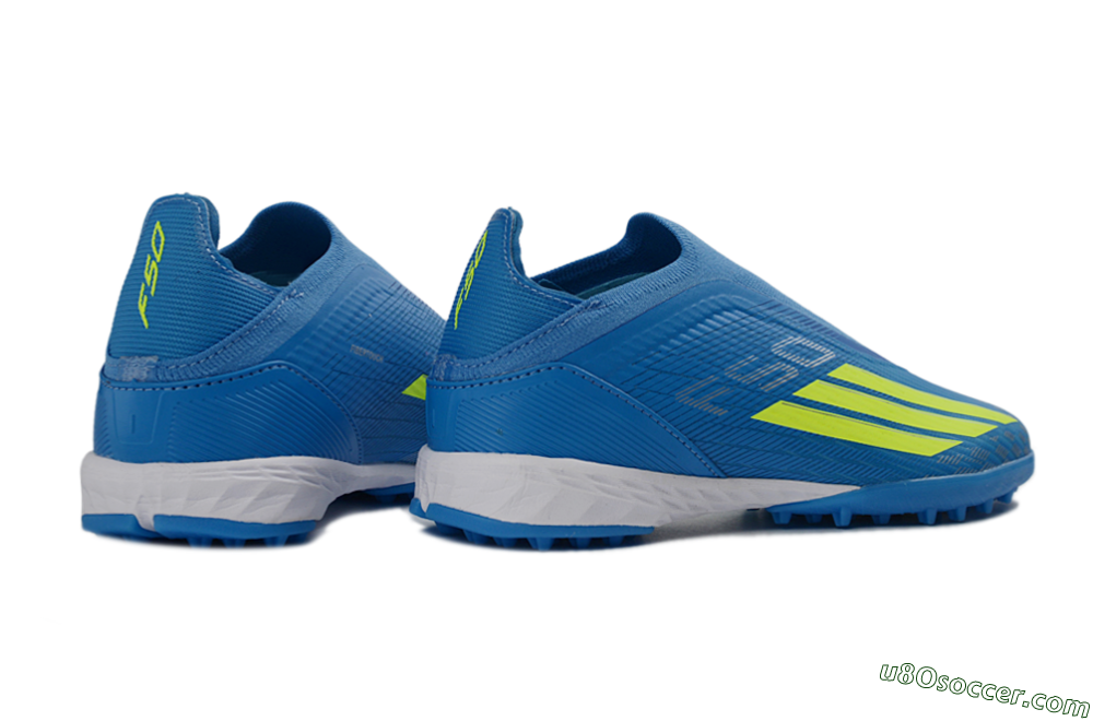 Adidas F50 Elite Laceless TF Artificial Turf Soccer Shoes - Blue/Luminous Green/White 7
