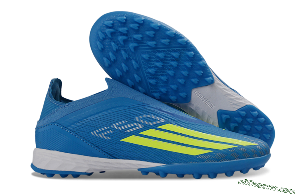 Adidas F50 Elite Laceless TF Artificial Turf Soccer Shoes - Blue/Luminous Green/White 1