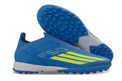 Adidas F50 Elite Laceless TF Artificial Turf Soccer Shoes - Blue/Luminous Green/White