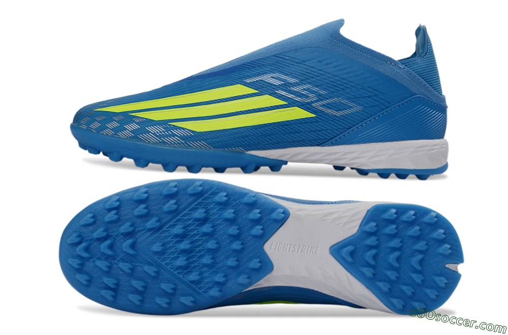 Adidas F50 Elite Laceless TF Artificial Turf Soccer Shoes - Blue/Luminous Green/White 0