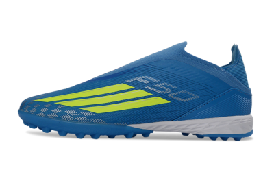 Adidas F50 Elite Laceless TF Artificial Turf Soccer Shoes - Blue/Luminous Green/White