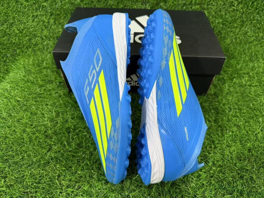 Adidas F50 Elite Laceless TF Artificial Turf Soccer Shoes - Blue/Luminous Green/White