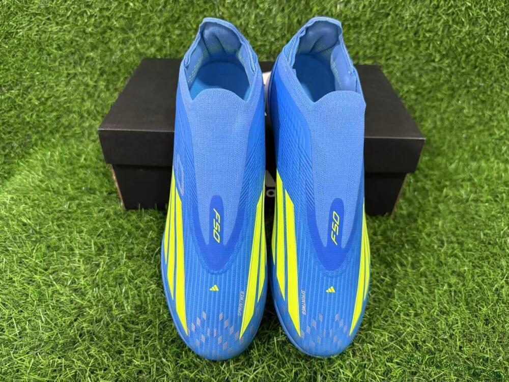 Adidas F50 Elite Laceless TF Artificial Turf Soccer Shoes - Blue/Luminous Green/White