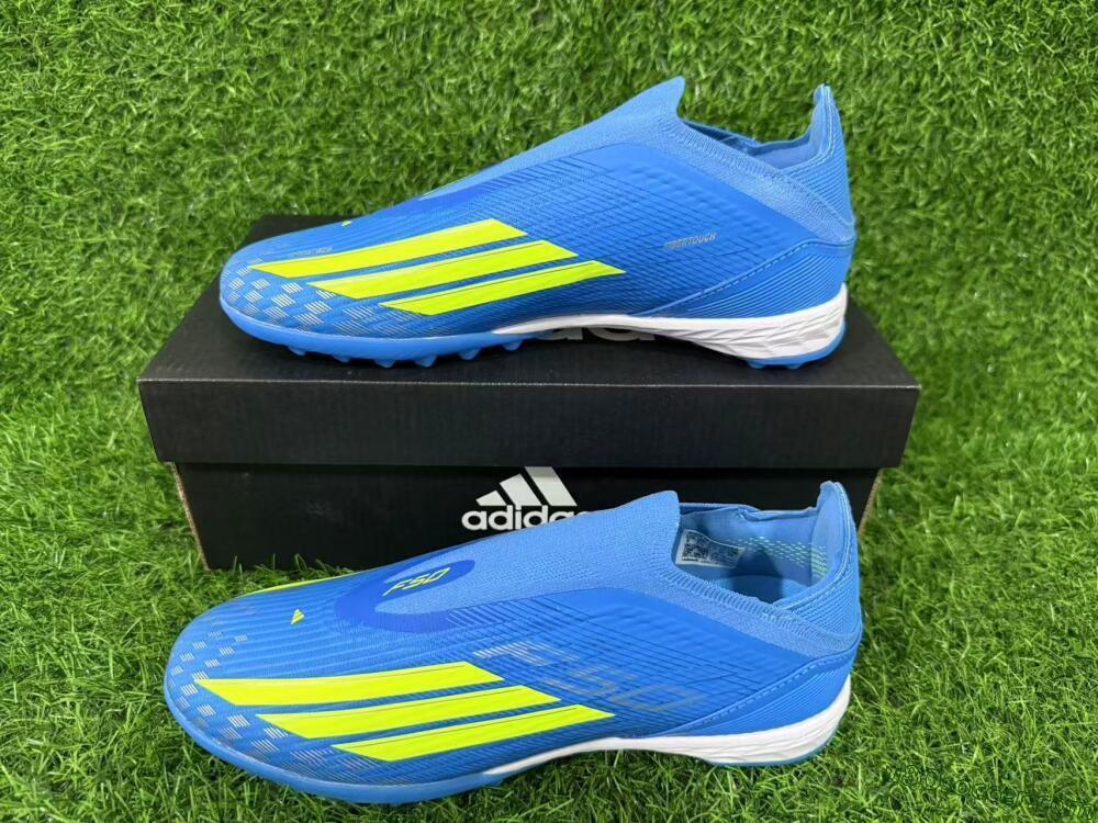 Adidas F50 Elite Laceless TF Artificial Turf Soccer Shoes - Blue/Luminous Green/White