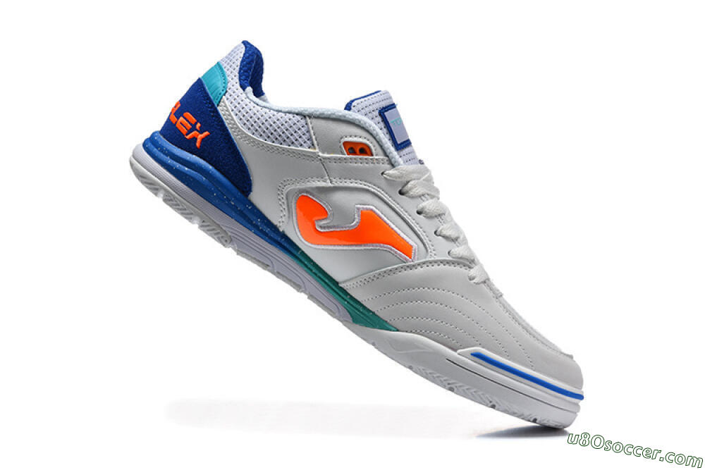 Joma Top Flex IC Indoor & Futsal Soccer Shoes - White/Electric Blue/Orange Blaze 7
