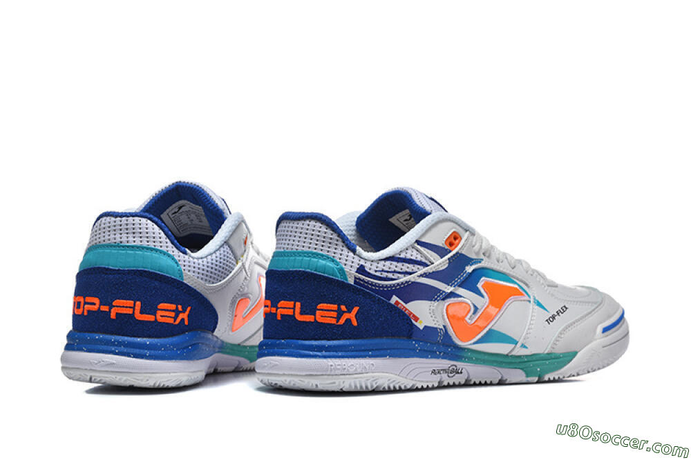 Joma Top Flex IC Indoor & Futsal Soccer Shoes - White/Electric Blue/Orange Blaze 9