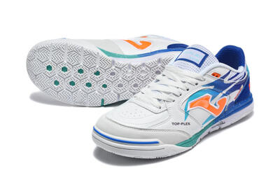Joma Top Flex IC Indoor & Futsal Soccer Shoes - White/Electric Blue/Orange Blaze