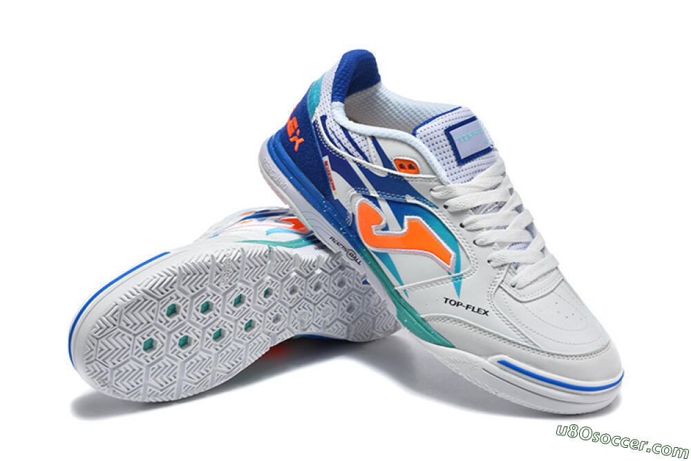Joma Top Flex IC Indoor & Futsal Soccer Shoes - White/Electric Blue/Orange Blaze 4