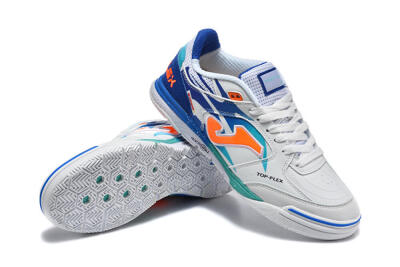 Joma Top Flex IC Indoor & Futsal Soccer Shoes - White/Electric Blue/Orange Blaze