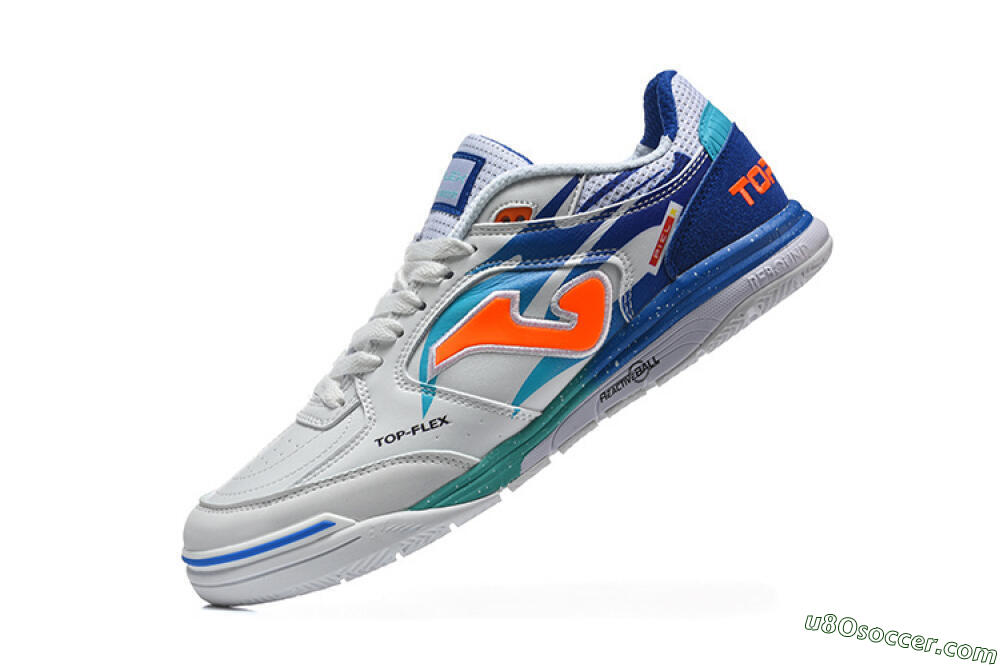 Joma Top Flex IC Indoor & Futsal Soccer Shoes - White/Electric Blue/Orange Blaze 8
