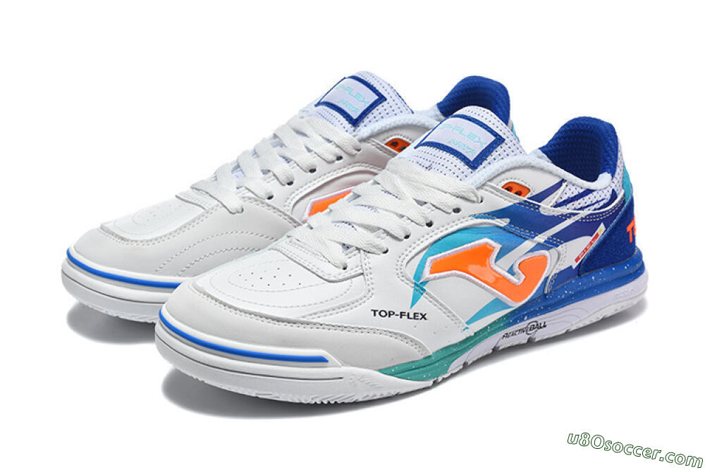 Joma Top Flex IC Indoor & Futsal Soccer Shoes - White/Electric Blue/Orange Blaze 5