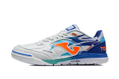 Joma Top Flex IC Indoor & Futsal Soccer Shoes - White/Electric Blue/Orange Blaze