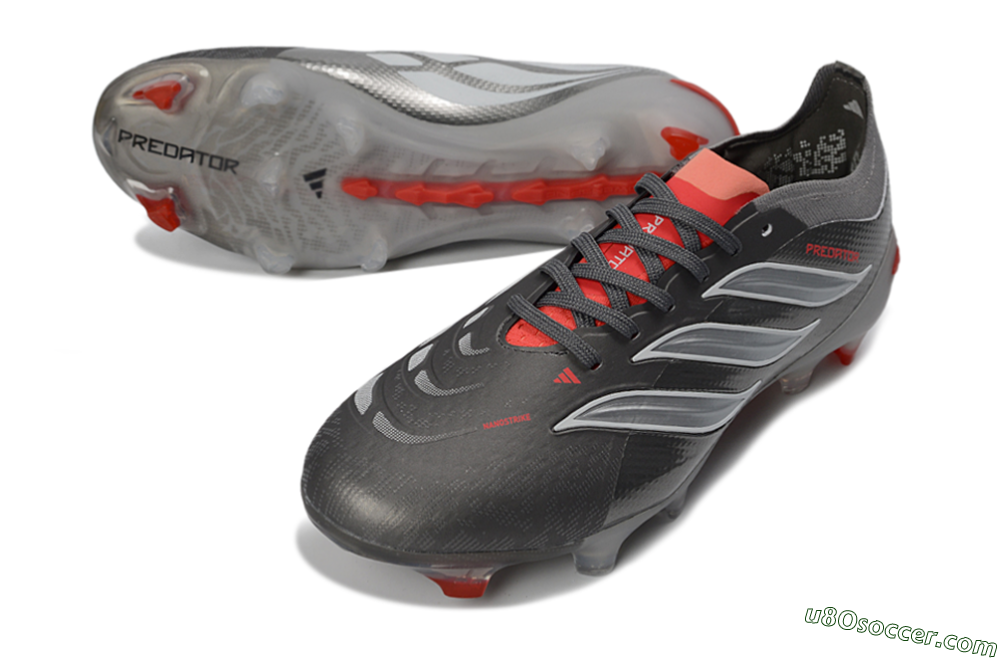 Adidas Predator 26 Elite FG Firm Ground Soccer Cleats - Gray/Crimson Red/Steel Silver 3