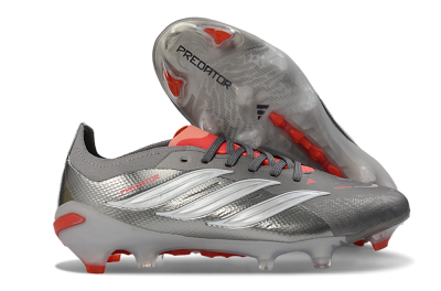 Adidas Predator 26 Elite FG Firm Ground Soccer Cleats - Gray/Crimson Red/Steel Silver