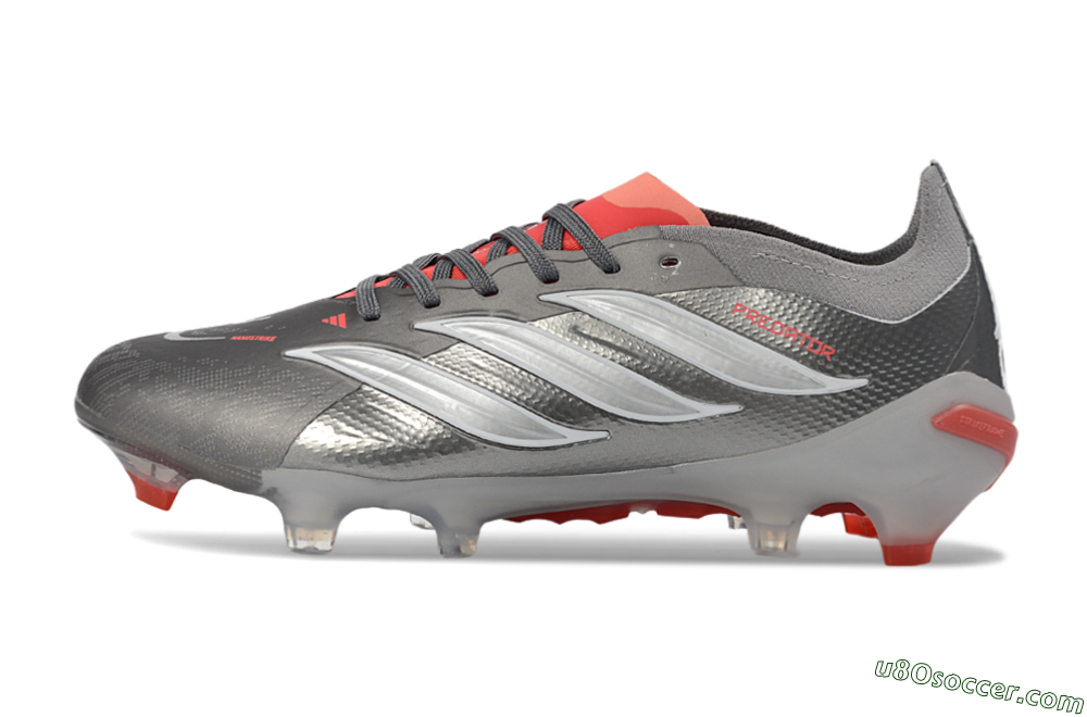 Adidas Predator 26 Elite FG Firm Ground Soccer Cleats - Gray/Crimson Red/Steel Silver 2