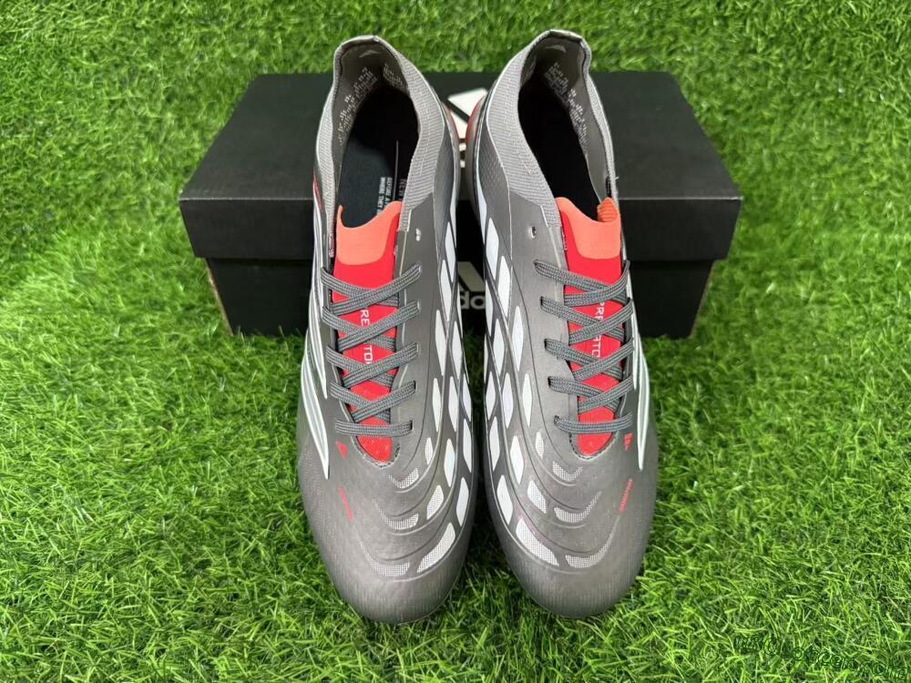 Adidas Predator 26 Elite FG Firm Ground Soccer Cleats - Gray/Crimson Red/Steel Silver