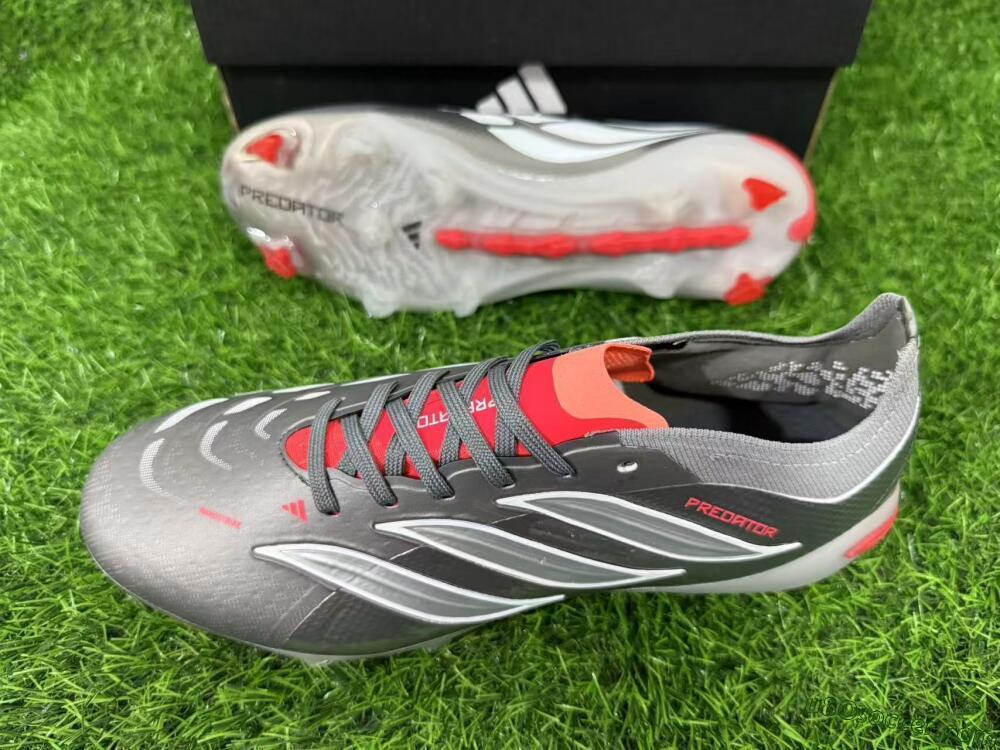Adidas Predator 26 Elite FG Firm Ground Soccer Cleats - Gray/Crimson Red/Steel Silver