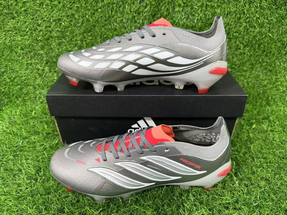 Adidas Predator 26 Elite FG Firm Ground Soccer Cleats - Gray/Crimson Red/Steel Silver