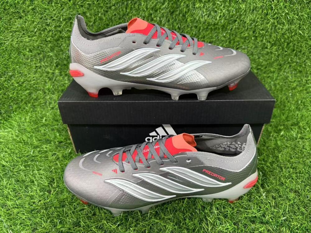 Adidas Predator 26 Elite FG Firm Ground Soccer Cleats - Gray/Crimson Red/Steel Silver