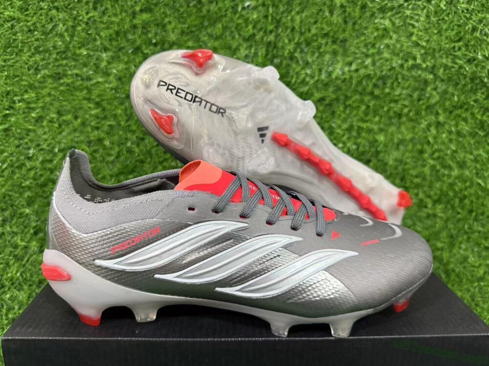 Adidas Predator 26 Elite FG Firm Ground Soccer Cleats - Gray/Crimson Red/Steel Silver