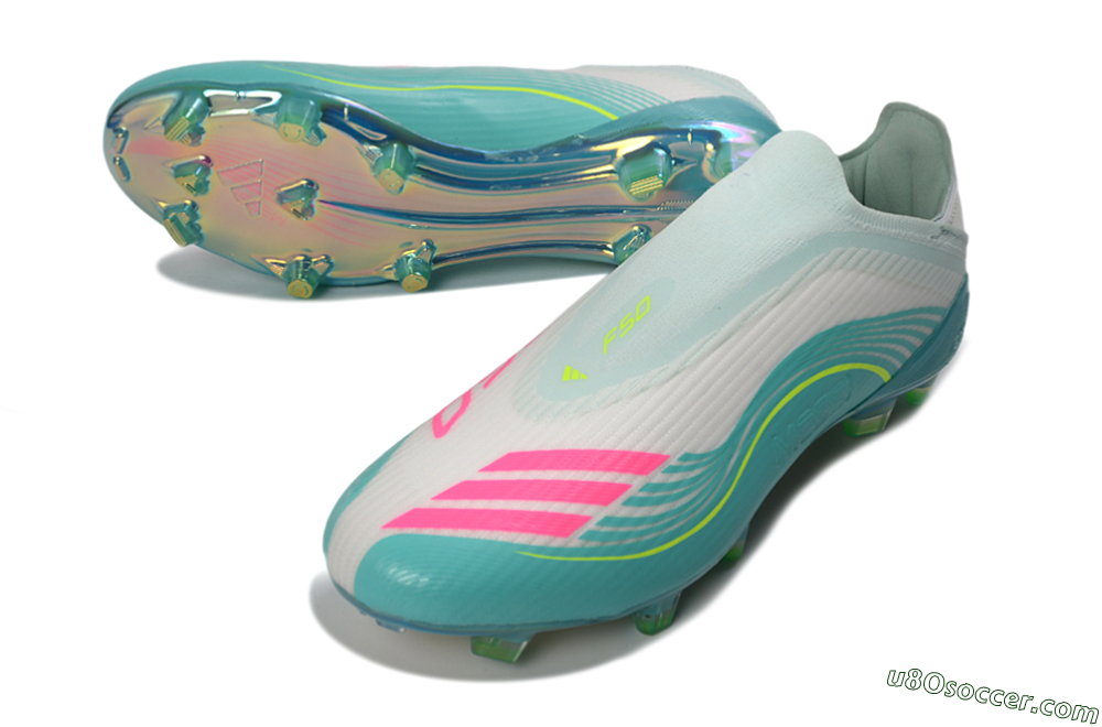 Messi x Adidas F50 Elite Laceless FG Firm Ground Soccer Cleats - Teal/Electric Green/Fuchsia Pink 3