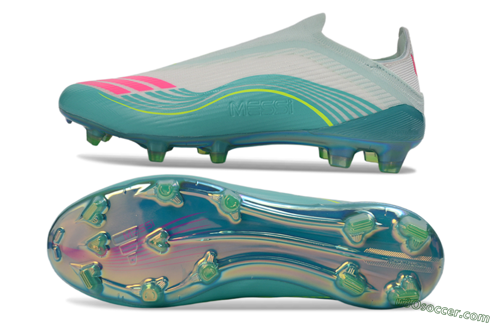 Messi x Adidas F50 Elite Laceless FG Firm Ground Soccer Cleats - Teal/Electric Green/Fuchsia Pink 0