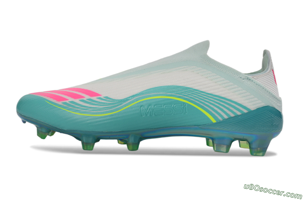 Messi x Adidas F50 Elite Laceless FG Firm Ground Soccer Cleats - Teal/Electric Green/Fuchsia Pink 2