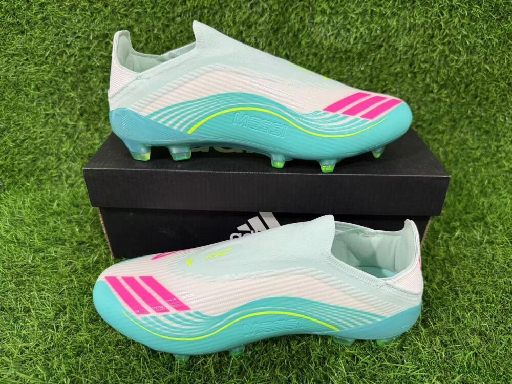 Messi x Adidas F50 Elite Laceless FG Firm Ground Soccer Cleats - Teal/Electric Green/Fuchsia Pink