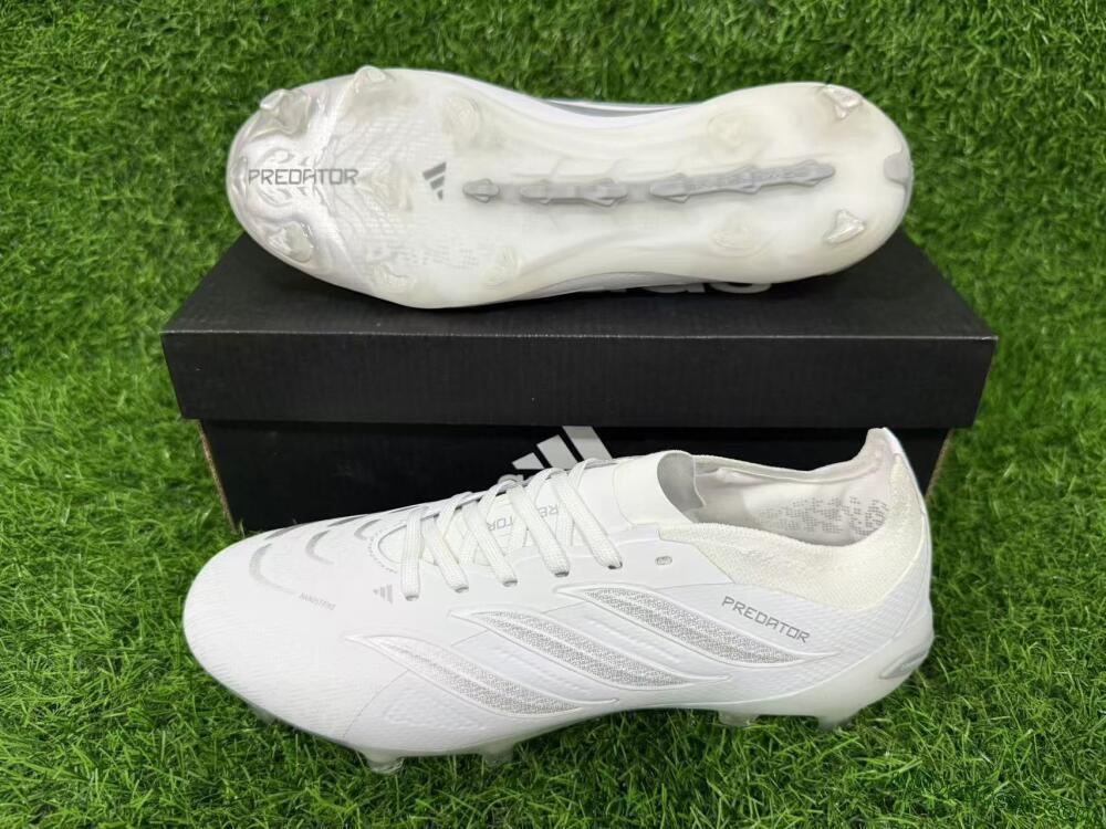 Adidas Predator 26 Elite FG Firm Ground Soccer Cleats - White/Silver Grey/Minimalist White