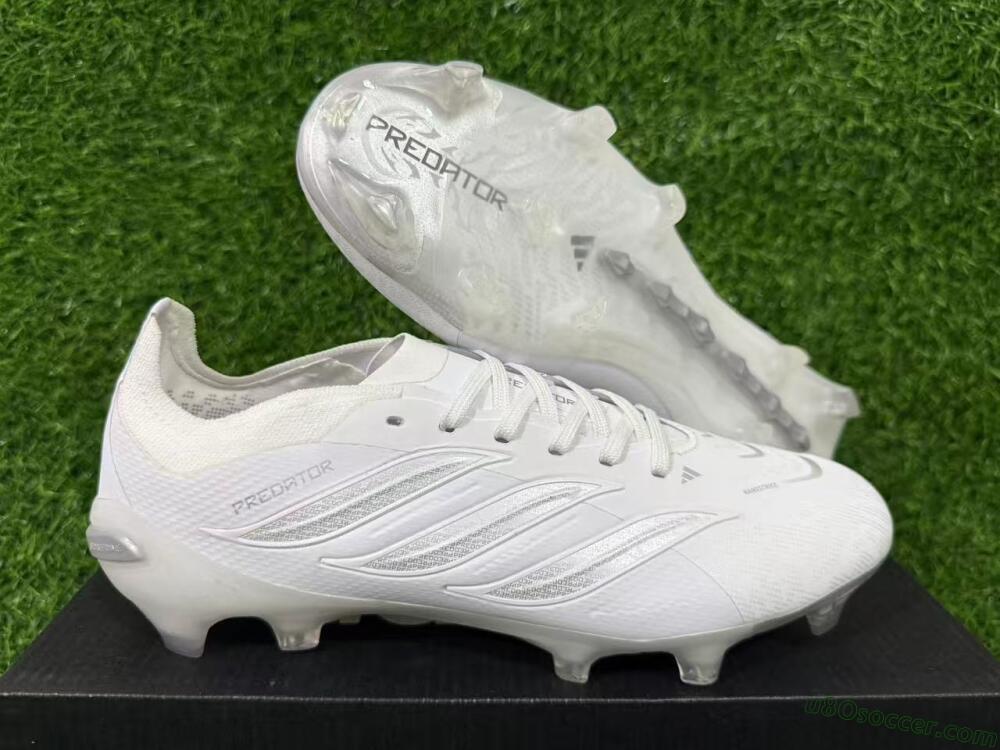 Adidas Predator 26 Elite FG Firm Ground Soccer Cleats - White/Silver Grey/Minimalist White