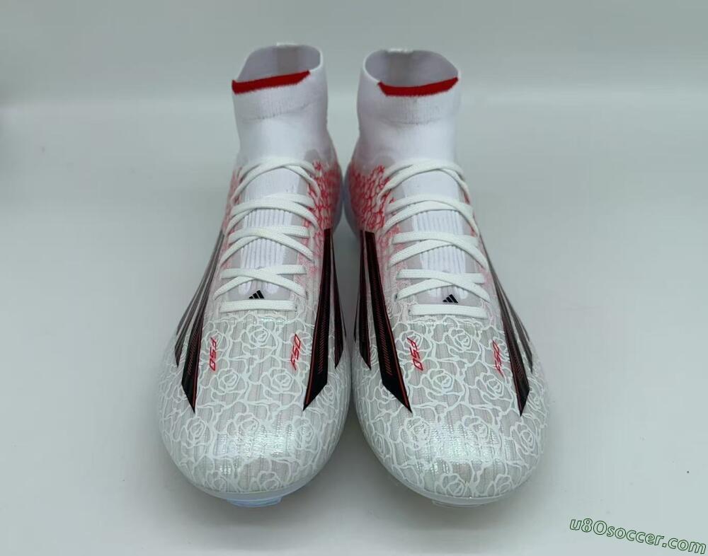 Adidas F50 Elite Mid AG Artificial Grass Soccer Cleats - White/Crimson Rose/Black Spark