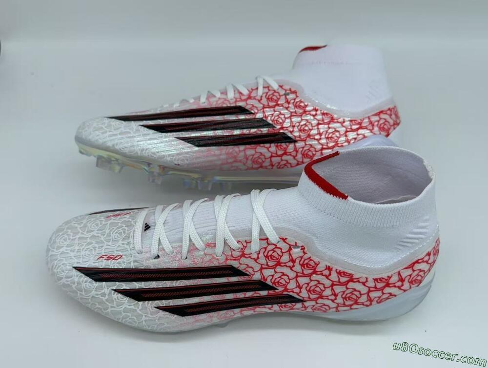 Adidas F50 Elite Mid AG Artificial Grass Soccer Cleats - White/Crimson Rose/Black Spark