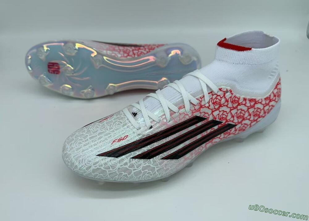 Adidas F50 Elite Mid AG Artificial Grass Soccer Cleats - White/Crimson Rose/Black Spark