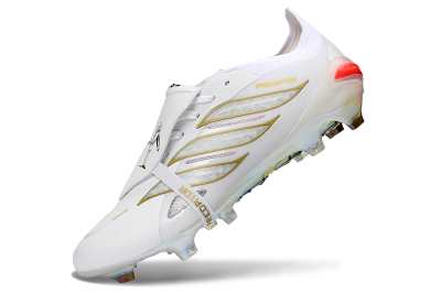 Adidas Predator 26 Elite Fold-Over Tongue FG Firm Ground Soccer Cleats - White/Gold Accent/Reflective Hues