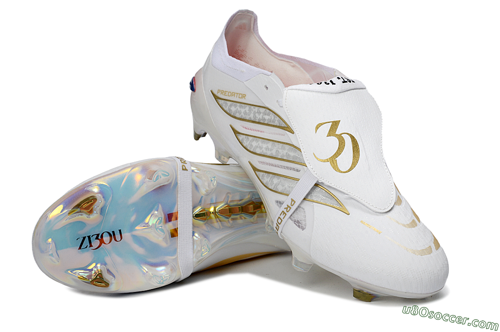 Adidas Predator 26 Elite Fold-Over Tongue FG Firm Ground Soccer Cleats - White/Gold Accent/Reflective Hues 3